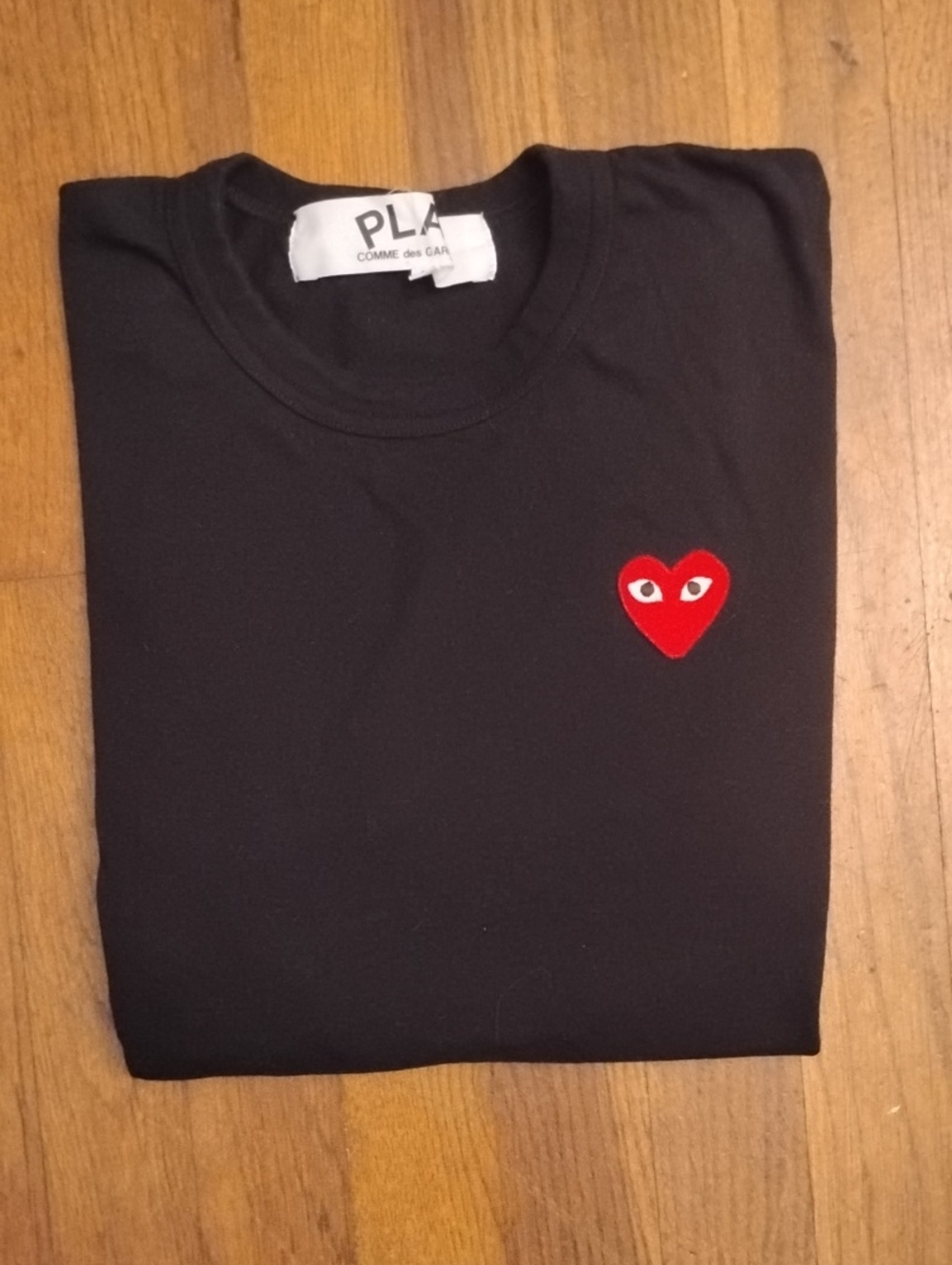 Comme des Garcons PLAY Black Tee with Red Heart Patch
